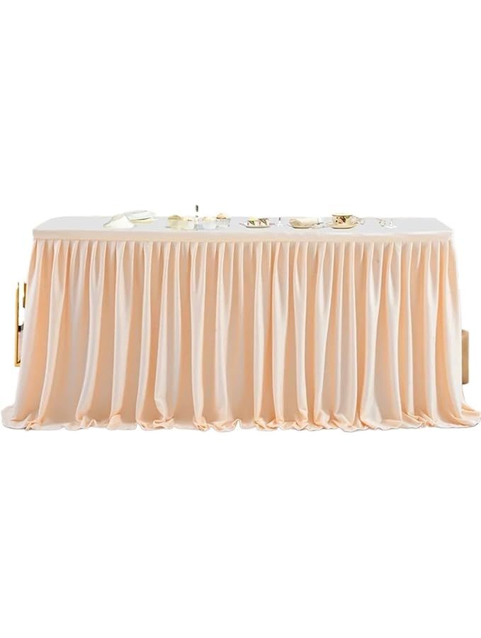Champagne 4ft 78x122cm Polyester Ruffle Table Skirt For Rectangle Party Decor - Image 1