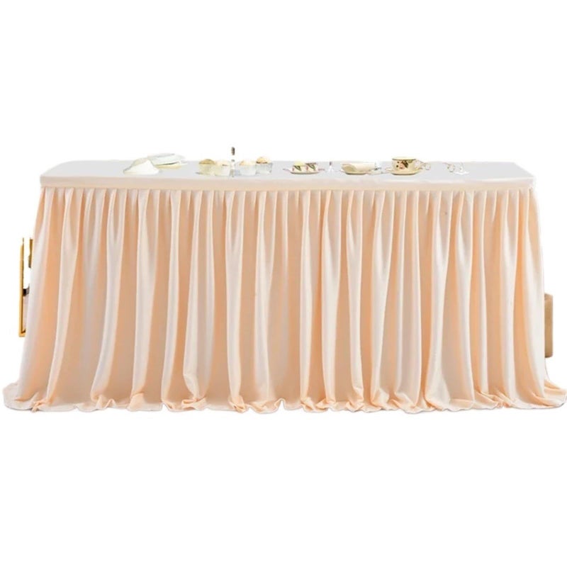 Champagne 4ft 78x122cm Polyester Ruffle Table Skirt For Rectangle Party Decor - Image 2