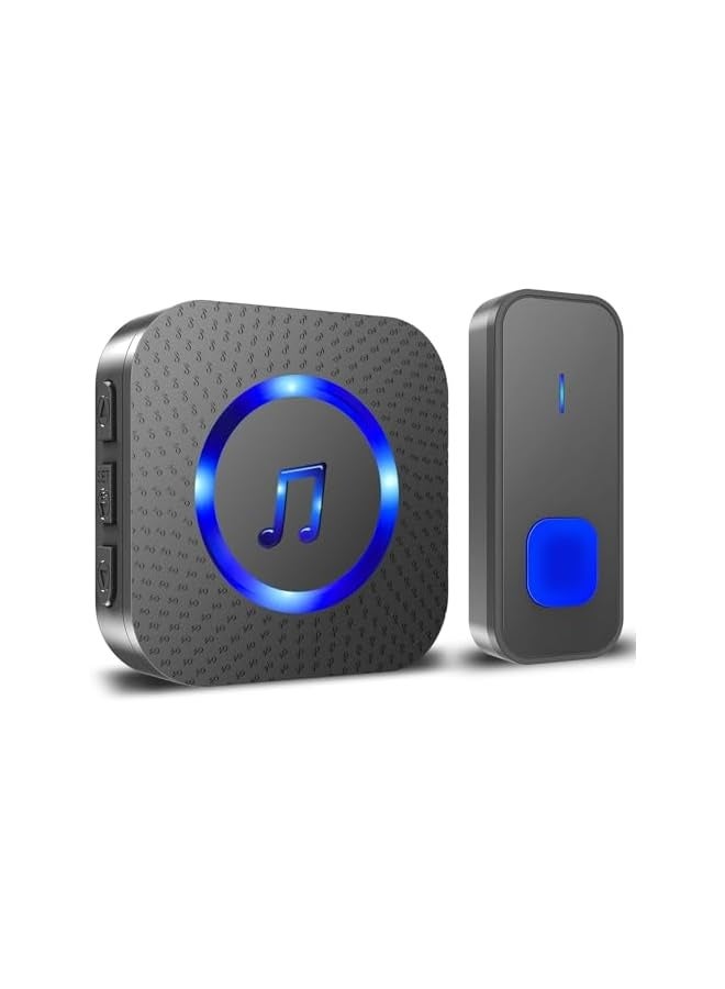 جرس باب لاسلكي، مجموعة جرس باب مقاوم للماء IP55، يعمل بالبطارية مع مدى 1300 قدم / 400 متر، يحتوي على 55 لحن، 5 مستويات صوت وفلاش LED لجهاز جرس الباب. - Image 1