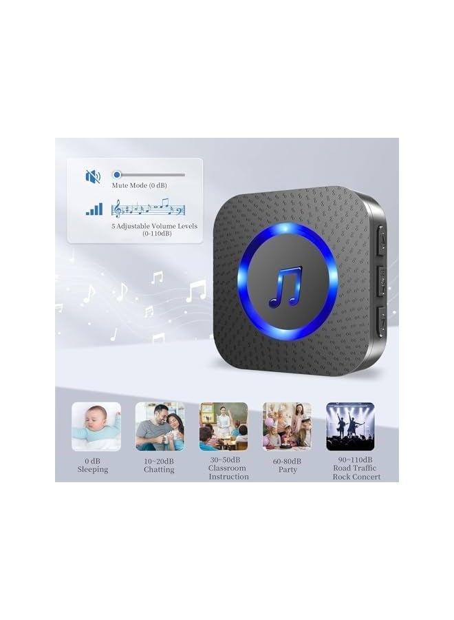 جرس باب لاسلكي، مجموعة جرس باب مقاوم للماء IP55، يعمل بالبطارية مع مدى 1300 قدم / 400 متر، يحتوي على 55 لحن، 5 مستويات صوت وفلاش LED لجهاز جرس الباب. - Image 4