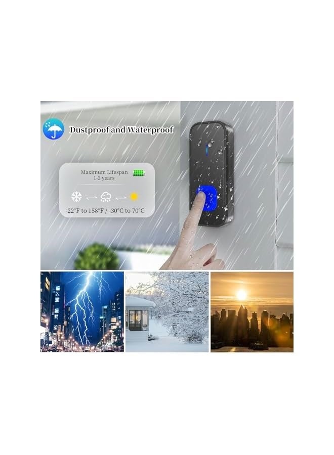 جرس باب لاسلكي، مجموعة جرس باب مقاوم للماء IP55، يعمل بالبطارية مع مدى 1300 قدم / 400 متر، يحتوي على 55 لحن، 5 مستويات صوت وفلاش LED لجهاز جرس الباب. - Image 5
