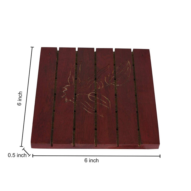 StyleMyWay Handcarved Red Wooden Trivets Set 6? x 6? - Set of 2 | Coasters for Drinks | Hot & Cold/Wooden Coaster Sets for Dining, Tea & Coffee Table | Decorative Cocktail Coasters - Image 5