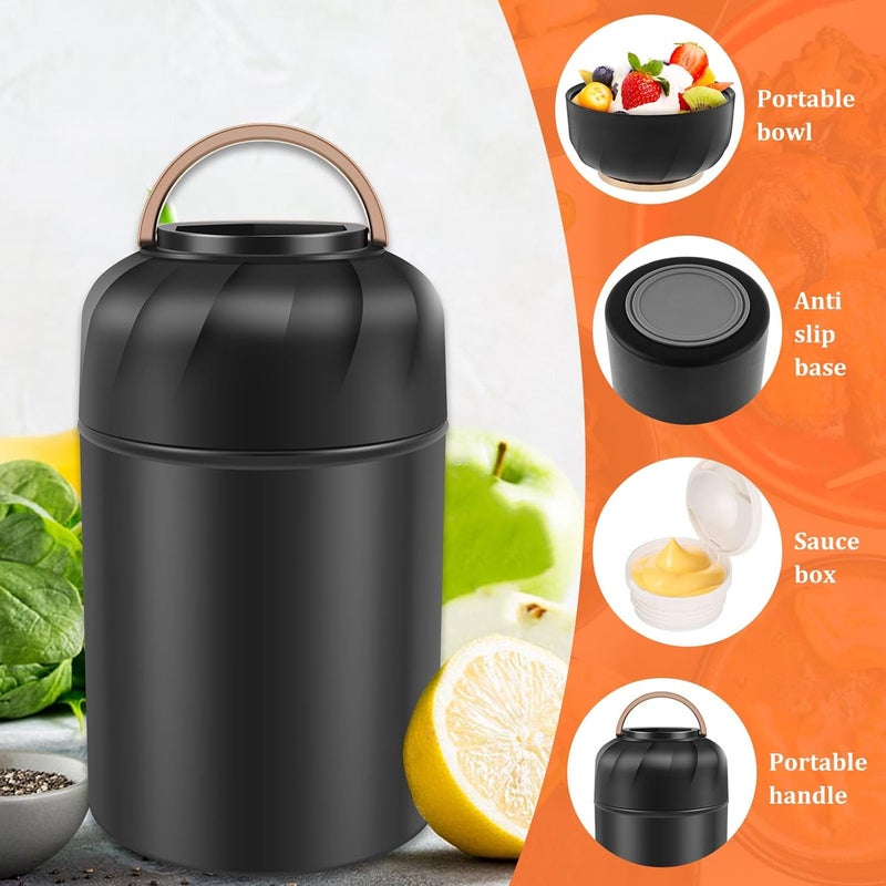 windforgecraft Thermal Insulated Food Jar with Foldable Spoon Vacuum Insulated Hot Food Containers Portable 316 Stainless Steel Thermal Food Container Food Organizer Container for Kids Adults School (Black) - Image 4