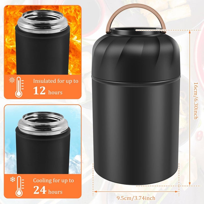 windforgecraft Thermal Insulated Food Jar with Foldable Spoon Vacuum Insulated Hot Food Containers Portable 316 Stainless Steel Thermal Food Container Food Organizer Container for Kids Adults School (Black) - Image 2