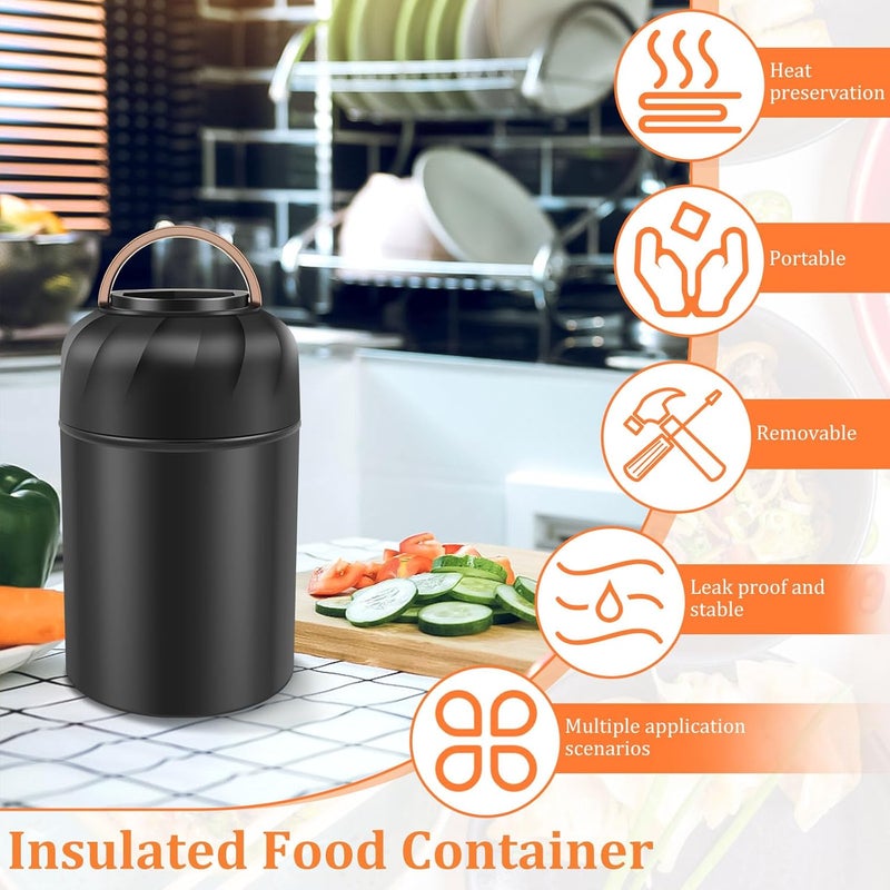 windforgecraft Thermal Insulated Food Jar with Foldable Spoon Vacuum Insulated Hot Food Containers Portable 316 Stainless Steel Thermal Food Container Food Organizer Container for Kids Adults School (Black) - Image 3