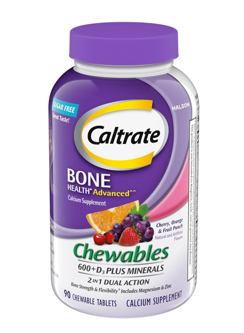 Caltrate Chewables 600+D3 Plus Minerals Calcium and Vitamin D Cherry,Orange and Fruit Punc, 90 Count - Image 1