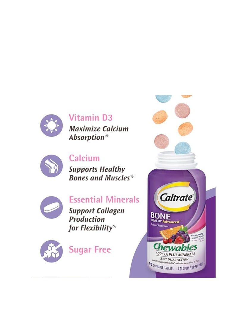 Caltrate Chewables 600+D3 Plus Minerals Calcium and Vitamin D Cherry,Orange and Fruit Punc, 90 Count - Image 2