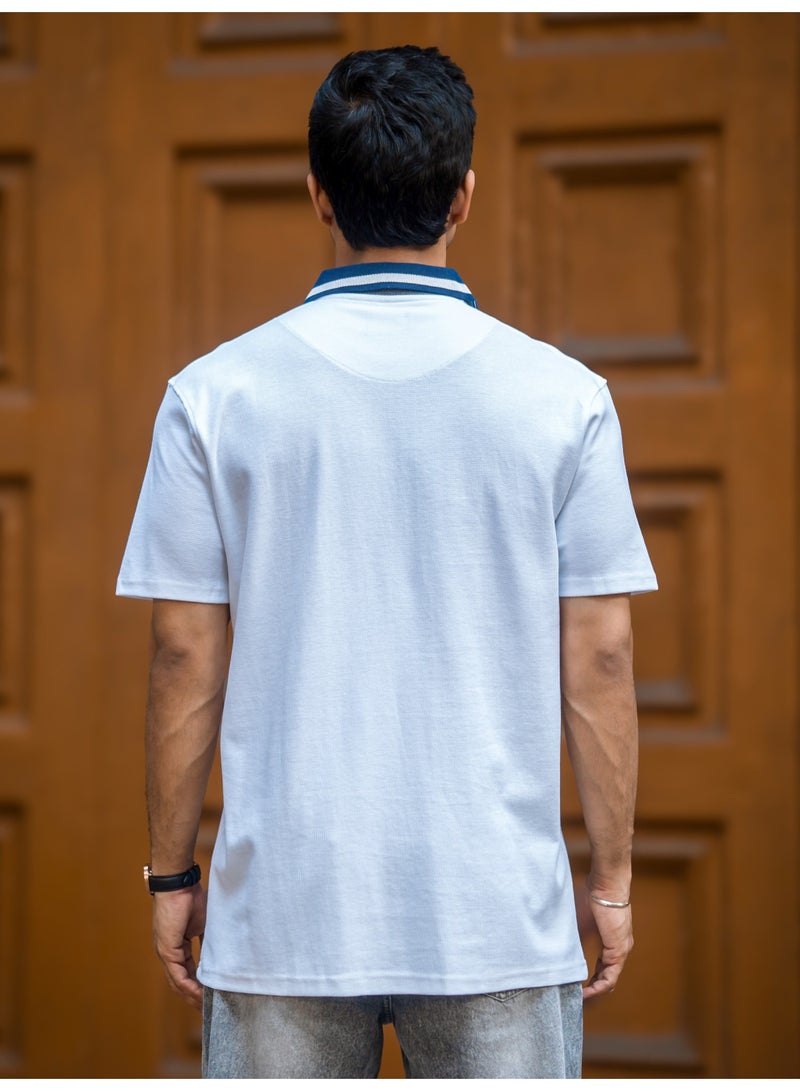 Maniac Mens Solid Twintone Polo Neck Half Sleeve White and Navy Cotton Polo T-Shirt - Image 4