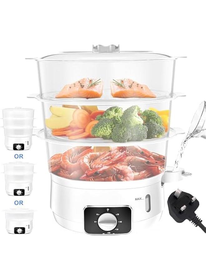 ميكسد جهاز بخار كهربائي من 3 طبقات للطهي، 13.7 كوارت للطبخ السريع في وقت واحد، جهاز بخار للخضروات، طباخ بخاري للطعام، مؤقت 60 دقيقة، سلال خالية من BPA، 800 واط - Image 1