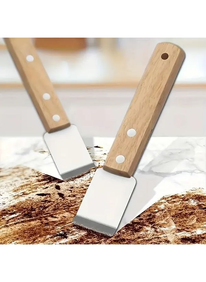 2 Pack Durable Metal Scraper With Wood Handle For Kitchen Bathroom Cleaning - Image 2