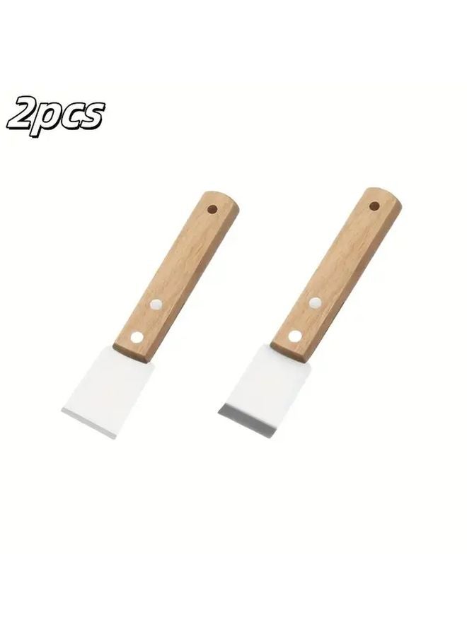 2 Pack Durable Metal Scraper With Wood Handle For Kitchen Bathroom Cleaning - Image 1