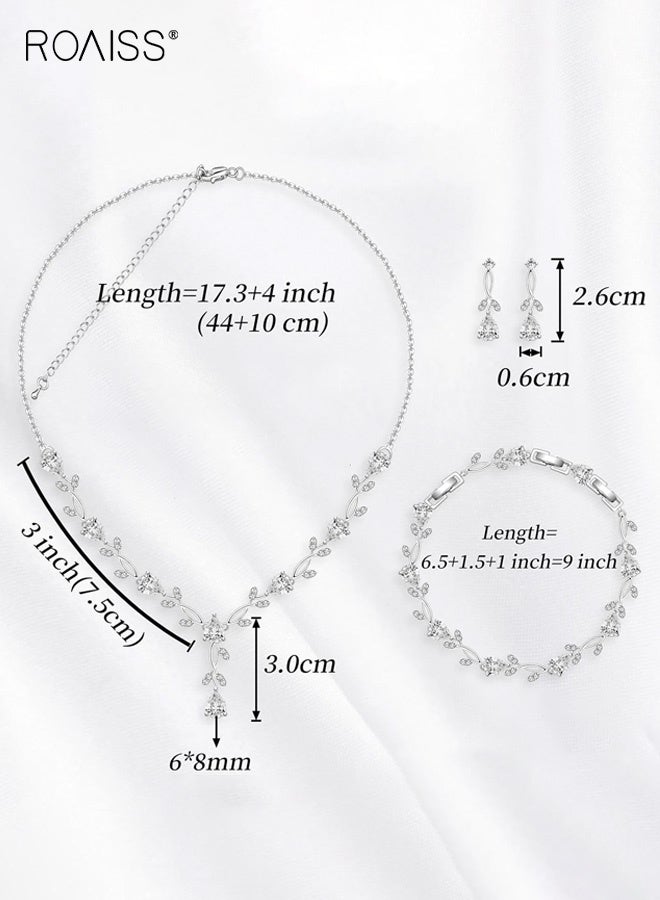roaiss 3-Piece Women's Flower Necklace Earring Set Silver Wedding Accessories Complete Bridal Jewelry Set for Brides, Elegant and Romantic, Perfect for Wedding Ceremonies and Special Occasions - Image 4