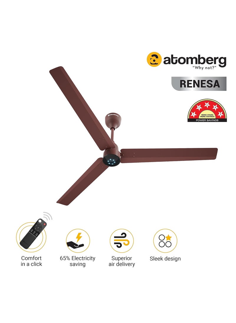 atomberg atomberg Renesa 1400mm BLDC Ceiling Fan with Remote Control BEE 5 star Rated Energy Efficient Ceiling Fan High Air Delivery with LED Indicators 21 Year Warranty Matte Brown  - Image 2
