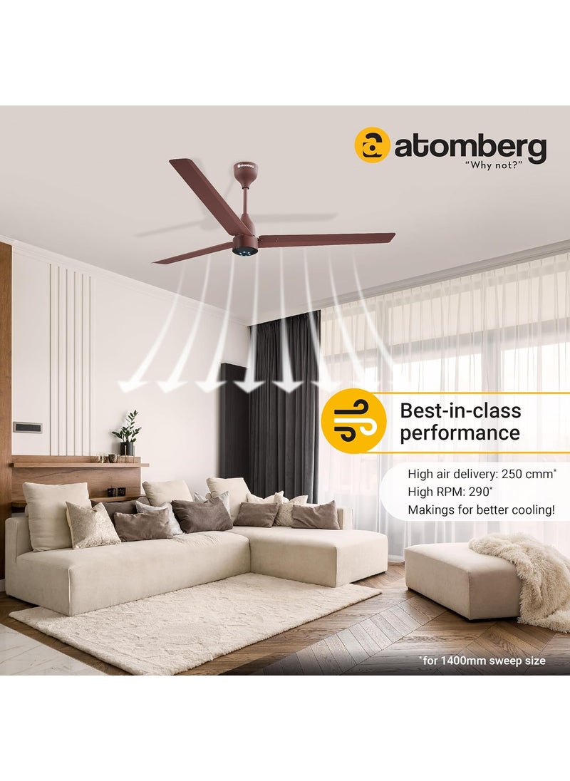atomberg atomberg Renesa 1400mm BLDC Ceiling Fan with Remote Control BEE 5 star Rated Energy Efficient Ceiling Fan High Air Delivery with LED Indicators 21 Year Warranty Matte Brown  - Image 3