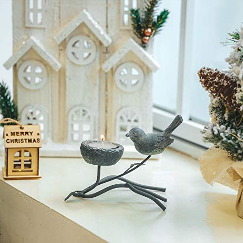 Marbrasse Votive Candle Holders, Vintage Home Decor Centerpiece, Iron Branches, Resin Bird and Nest, Tabletop Decorative TeaLight Candle Stands,Creative Artwork (Grey Black) - Image 4