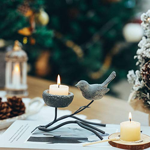 Marbrasse Votive Candle Holders, Vintage Home Decor Centerpiece, Iron Branches, Resin Bird and Nest, Tabletop Decorative TeaLight Candle Stands,Creative Artwork (Grey Black) - Image 3
