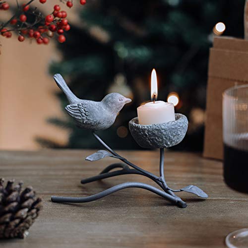 Marbrasse Votive Candle Holders, Vintage Home Decor Centerpiece, Iron Branches, Resin Bird and Nest, Tabletop Decorative TeaLight Candle Stands,Creative Artwork (Grey Black) - Image 2