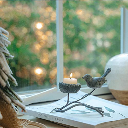 Marbrasse Votive Candle Holders, Vintage Home Decor Centerpiece, Iron Branches, Resin Bird and Nest, Tabletop Decorative TeaLight Candle Stands,Creative Artwork (Grey Black) - Image 5