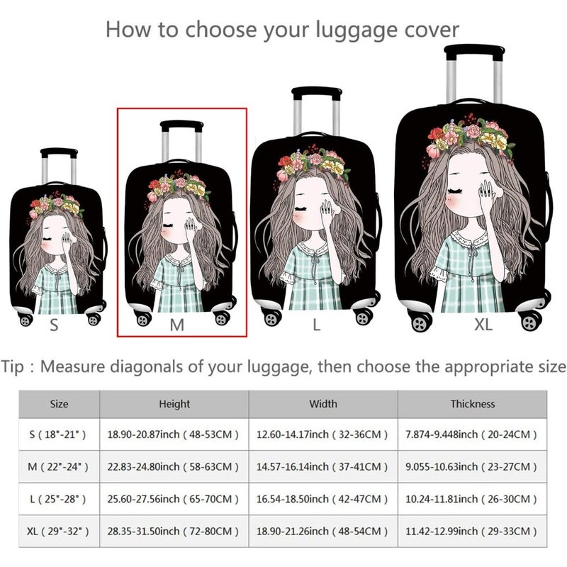Thickened Luggage Cover, Water proof Travel Gear Luggage Protective Cover, Washable Spandex Suitcase Cover for 22"-24"luggage, Business Trip School Daily Usin M, Shy Girl - Image 2