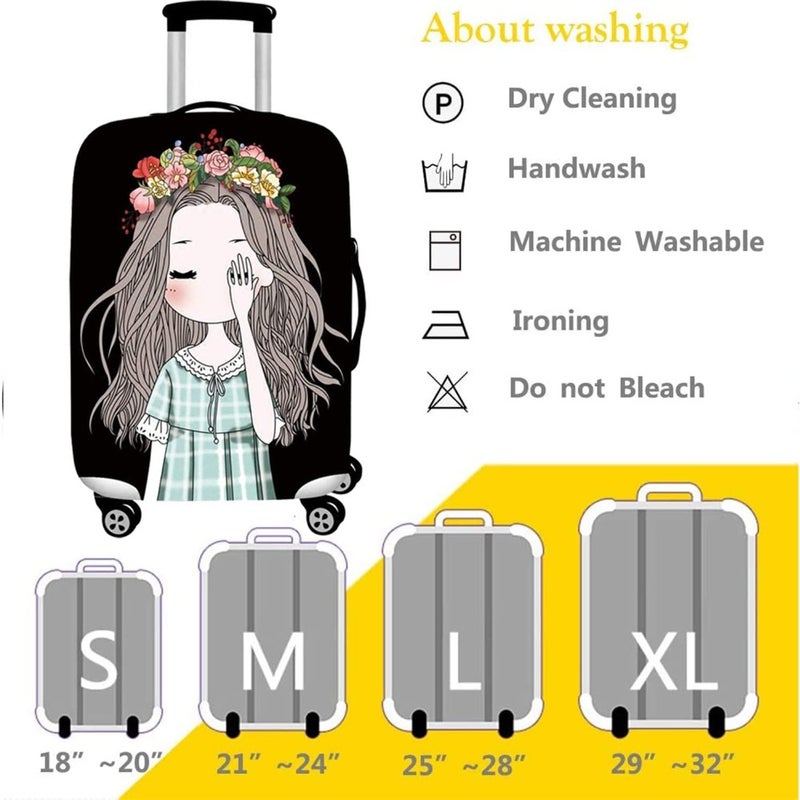 Thickened Luggage Cover, Water proof Travel Gear Luggage Protective Cover, Washable Spandex Suitcase Cover for 22"-24"luggage, Business Trip School Daily Usin M, Shy Girl - Image 5