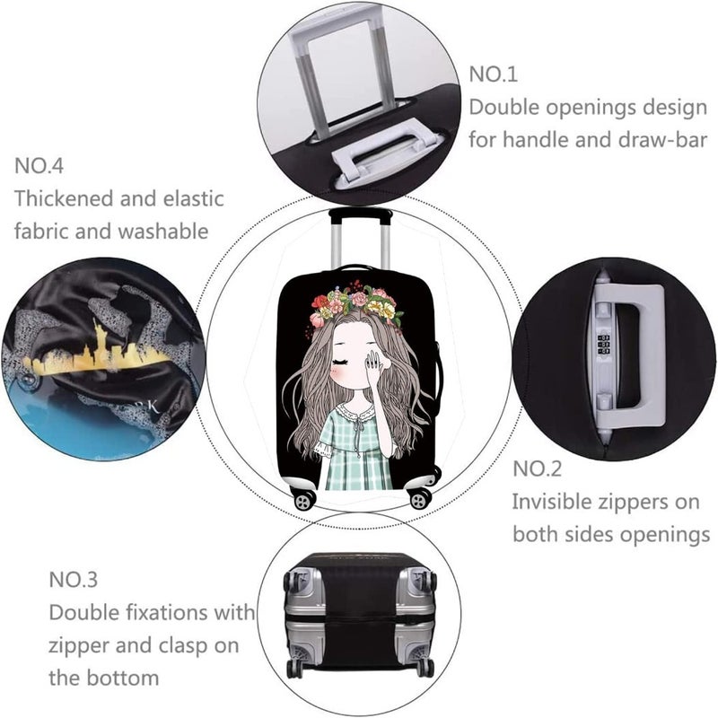 Thickened Luggage Cover, Water proof Travel Gear Luggage Protective Cover, Washable Spandex Suitcase Cover for 22"-24"luggage, Business Trip School Daily Usin M, Shy Girl - Image 3