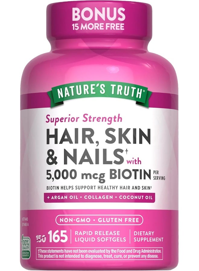 Nature's Truth Superior Strength Hair/Skin/Nails with Argan/Coconut Oil/Collagen, 165 Count, Multicolor - Image 1