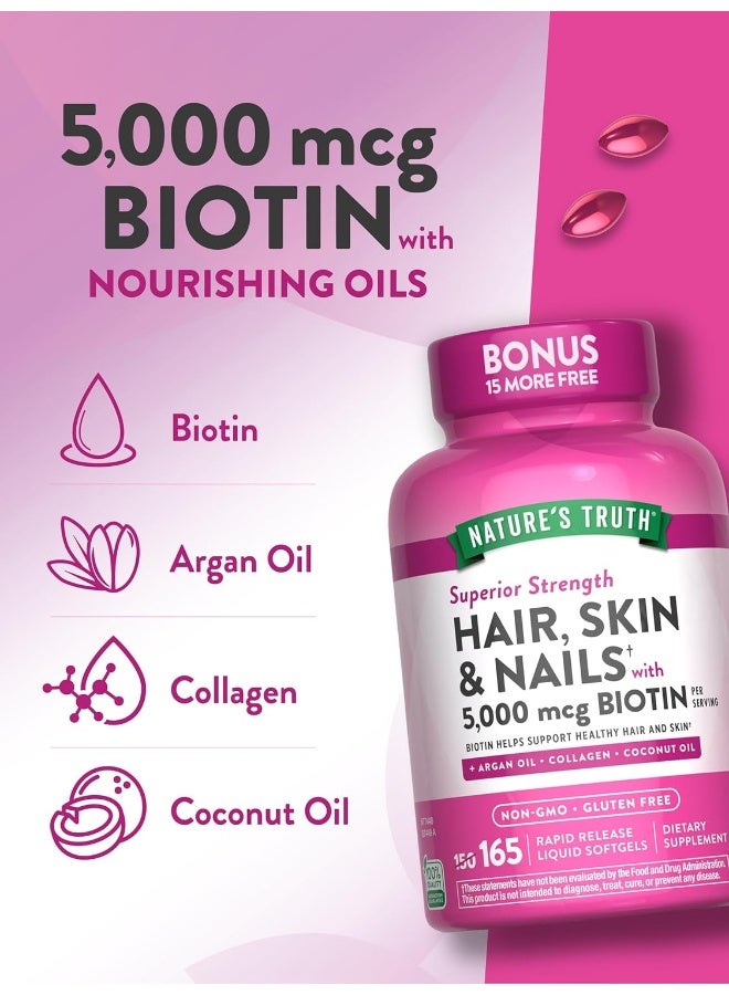 Nature's Truth Superior Strength Hair/Skin/Nails with Argan/Coconut Oil/Collagen, 165 Count, Multicolor - Image 5