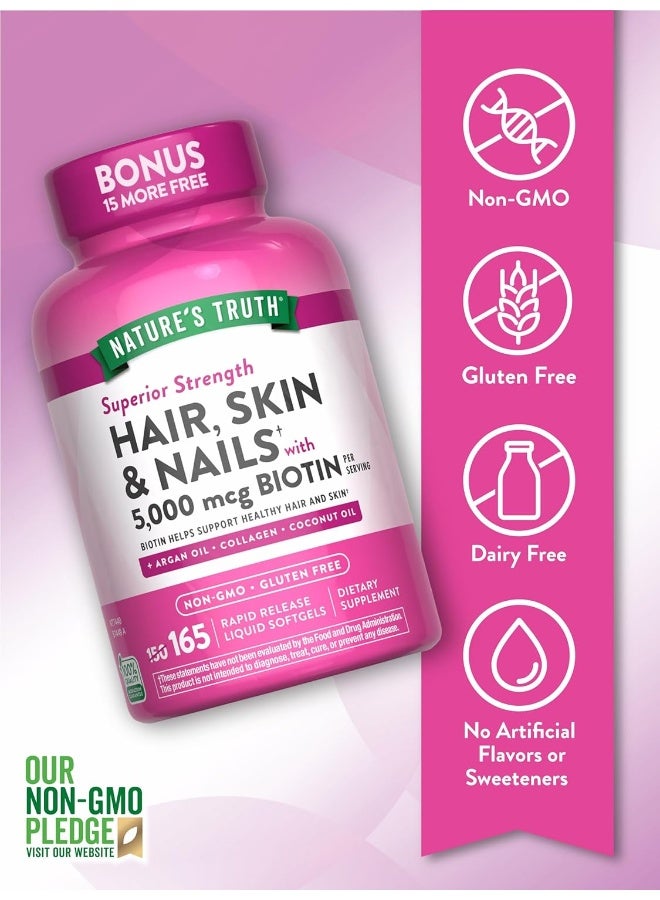 Nature's Truth Superior Strength Hair/Skin/Nails with Argan/Coconut Oil/Collagen, 165 Count, Multicolor - Image 3