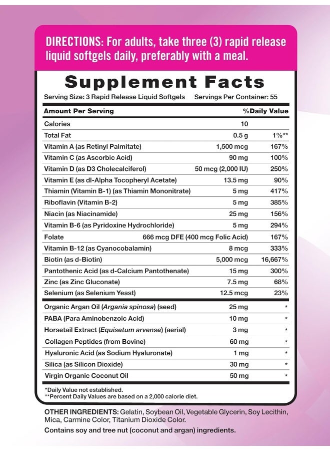 Nature's Truth Superior Strength Hair/Skin/Nails with Argan/Coconut Oil/Collagen, 165 Count, Multicolor - Image 2