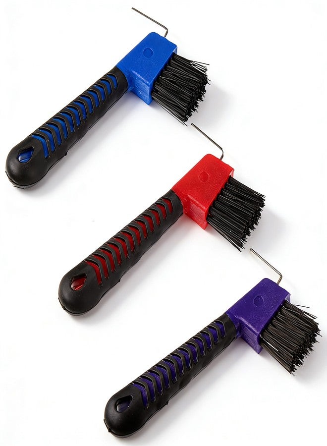 Youven 3 Pcs Horse Hoof Pick with Brush, 2-in-1 Hoof Pick for Horses with Soft Grip Rubber Handle, Grooming Brush Tool for Horse Grooming Supplies(Red&Purple&Blue) - Image 1
