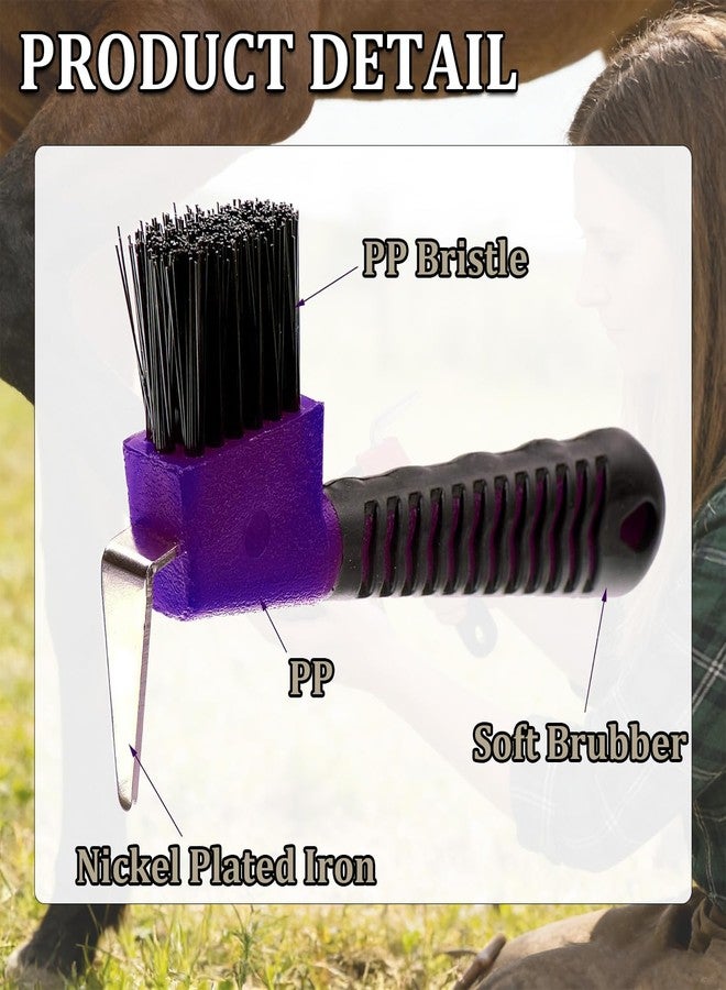 Youven 3 Pcs Horse Hoof Pick with Brush, 2-in-1 Hoof Pick for Horses with Soft Grip Rubber Handle, Grooming Brush Tool for Horse Grooming Supplies(Red&Purple&Blue) - Image 3