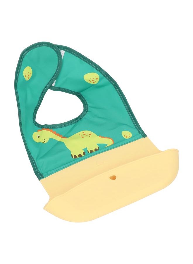 Thoraya Silicone Baby Bib with Spillproof Bag Waterproof Stain Resistant Lightweight Silicone Cloth Baby Bib Patchwork Bib for Home Dinosaur Yellow Green  - Image 2