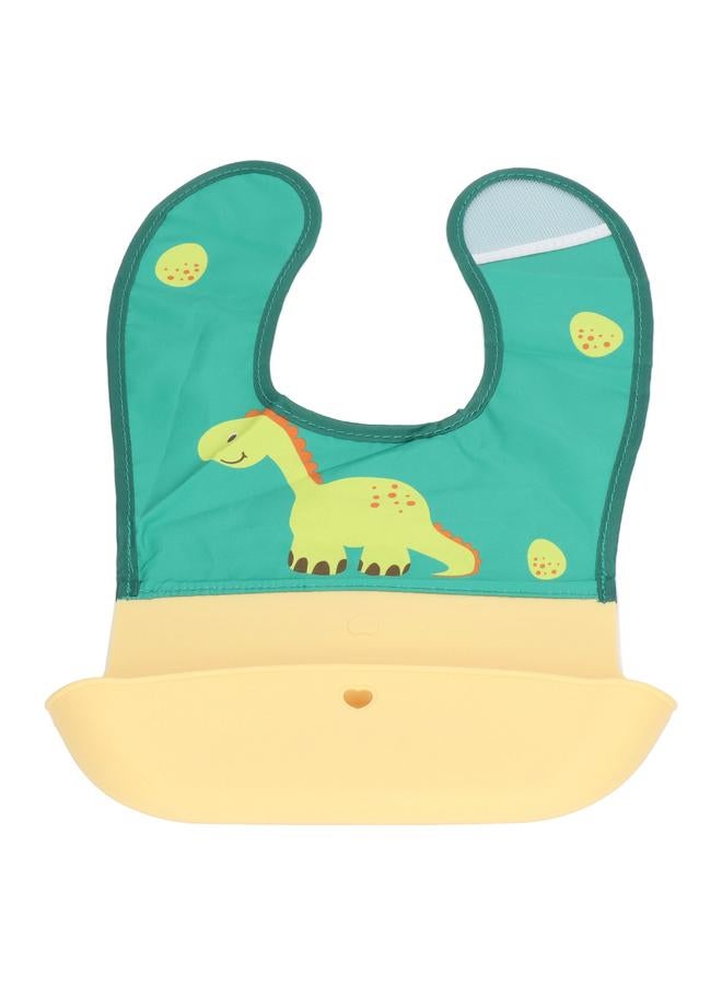 Silicone Baby Bib with Spillproof Bag Waterproof Stain Resistant Lightweight Silicone Cloth Baby Bib Patchwork Bib for Home Dinosaur Yellow Green