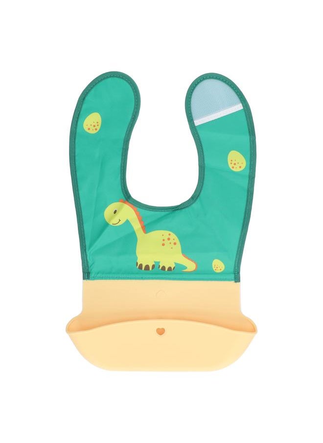 Thoraya Silicone Baby Bib with Spillproof Bag Waterproof Stain Resistant Lightweight Silicone Cloth Baby Bib Patchwork Bib for Home Dinosaur Yellow Green  - Image 1