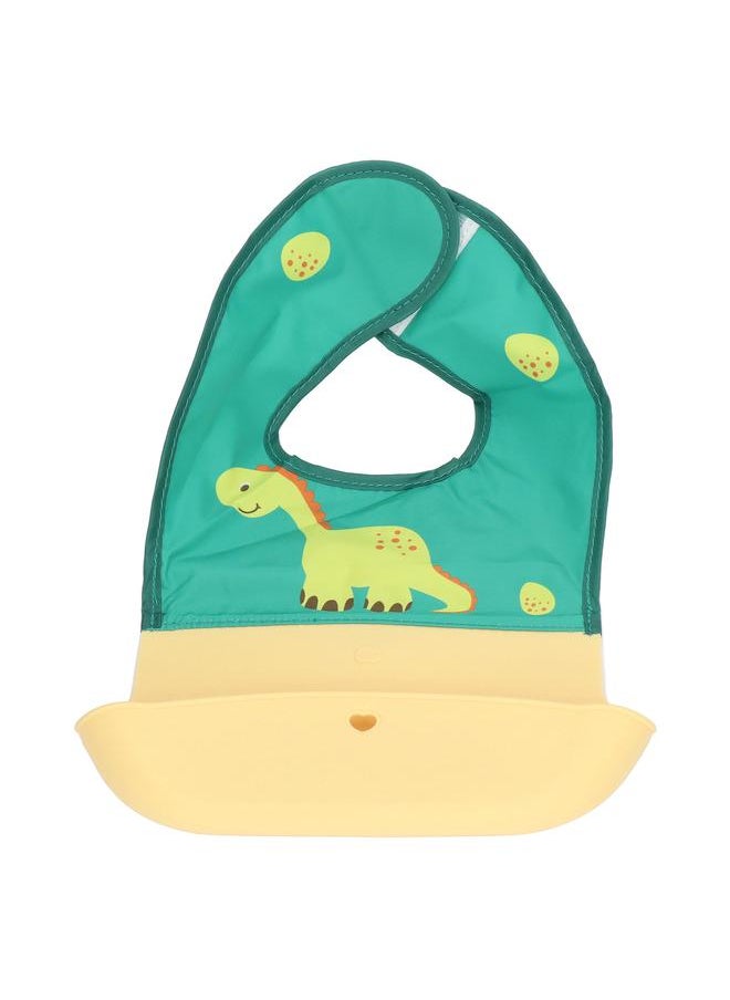Thoraya Silicone Baby Bib with Spillproof Bag Waterproof Stain Resistant Lightweight Silicone Cloth Baby Bib Patchwork Bib for Home Dinosaur Yellow Green  - Image 3