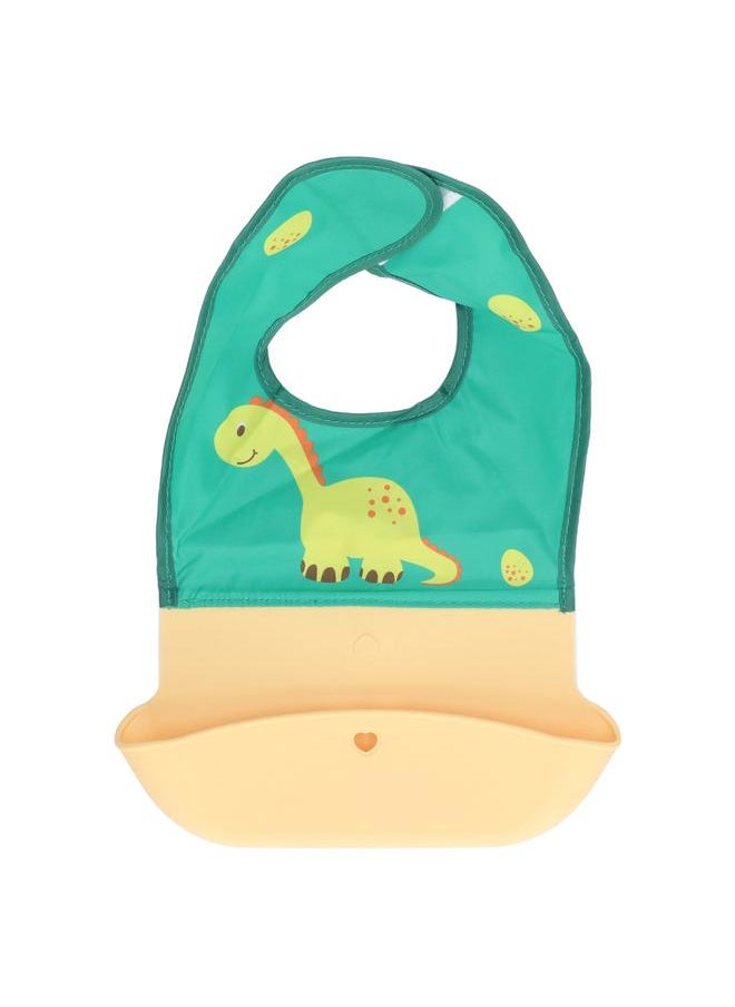 Thoraya Silicone Baby Bib with Spillproof Bag Waterproof Stain Resistant Lightweight Silicone Cloth Baby Bib Patchwork Bib for Home Dinosaur Yellow Green  - Image 5