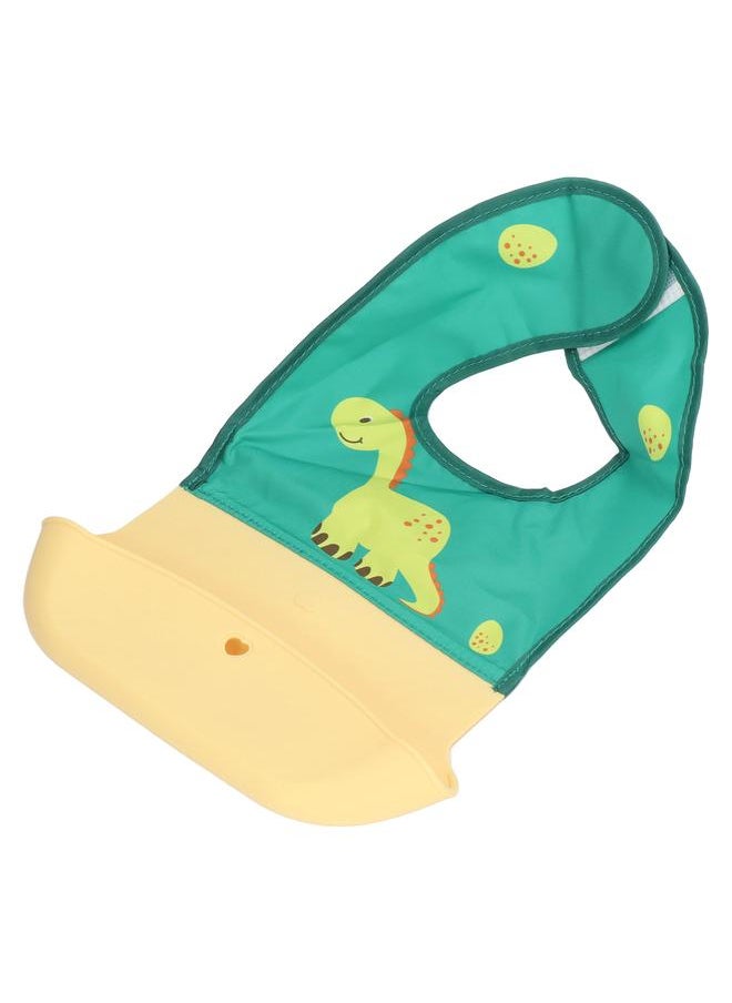 Thoraya Silicone Baby Bib with Spillproof Bag Waterproof Stain Resistant Lightweight Silicone Cloth Baby Bib Patchwork Bib for Home Dinosaur Yellow Green  - Image 4