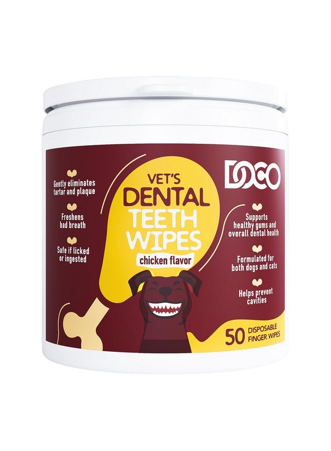 دوكو مناديل تنظيف أسنان الكلاب بنكهة الدجاج، 50 منديلًا لتنظيف أصابع الأسنان للكلاب والقطط، مزيلة للبلاك والجير، تمنح نفسًا منعشًا، بدون شطف، مجموعة تنظيف أسنان الحيوانات الأليفة سهلة وفعالة للعناية بالفم - Image 1