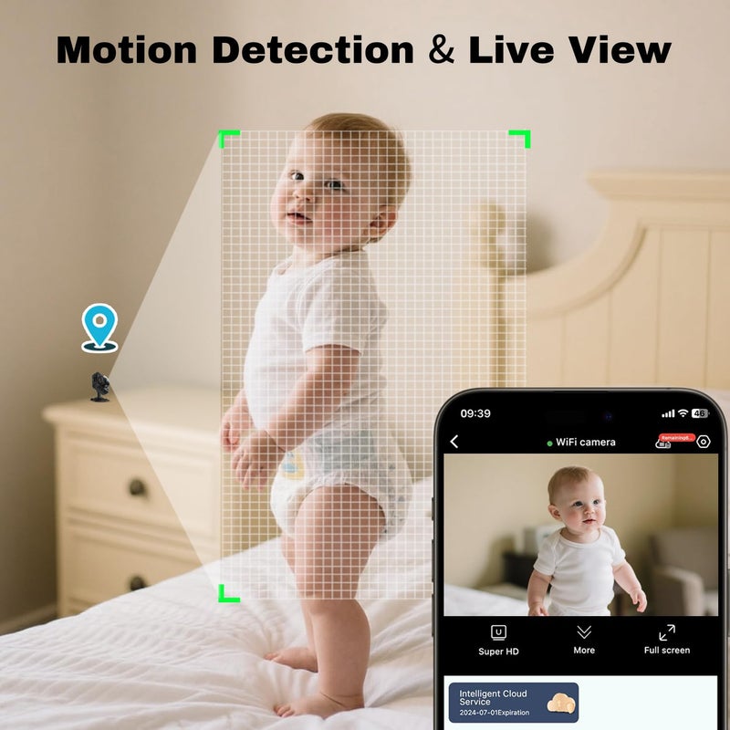 Shibet Mini Camera, Nanny Cam for Home Security, 2K Wireless WiFi Camera with Free Cloud & No WiFi Needed, Motion Detection & Night Vision for Nanny/Baby Monitor/Pet - Image 5