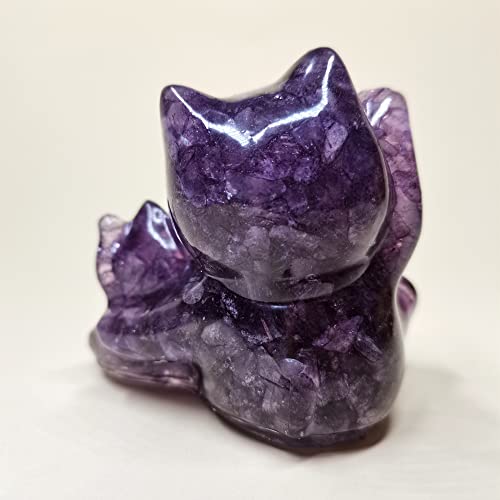 Reyife Crystal Lucky Cat Figurine Hand Carved Mother and Child Double Money Cats Maneki Neko Statue Feng Shui Decoration for Home Office Attract Good Luck Money Wealth(Amethyst) - Image 5
