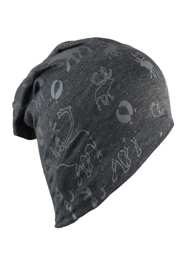 iSWEVEN Baggy Skull Cap Thin Cotton Stretch Beanie Summer Sprort Hat Chemo Cap for Women Men Grey - Image 1