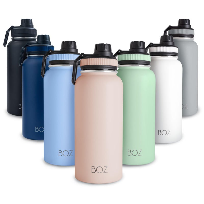 زجاجة ماء BOZ من الفولاذ المقاوم للصدأ معزولة بالفراغ سعة 32 أونصة بفم واسع خالية من BPA زجاجة ماء رياضية للجيم مع غطاء فوهة زجاجة ماء وردية سعة 1 لتر
