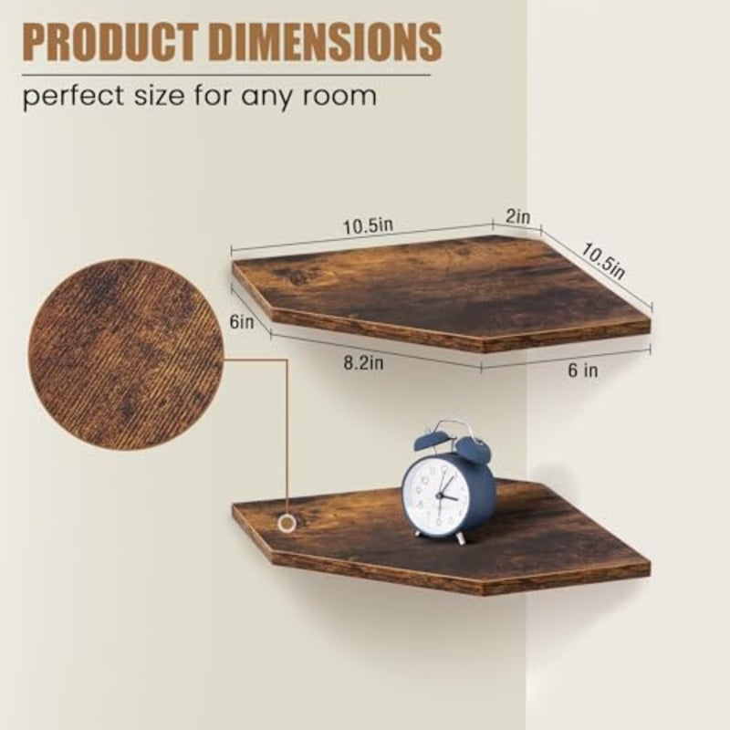 Rustic Floating Corner Shelves Wall Mounted, Set of 3 Space-Saving Wood Display Shelves for Living Room, Bedroom, Bathroom and Kitchen Storage Organizer Modern Farmhouse Brown - Image 2