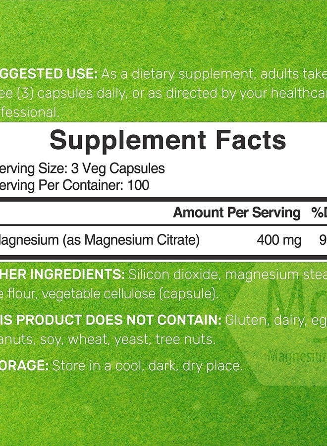 DEAL SUPPLEMENT سترات المغنيسيوم 400 ملغ لكل حصة، 300 كبسولة نباتية – مخلب، سهلة الامتصاص، معدن نقي – دعم العضلات، القلب، والهضم – غير معدّل وراثياً - Image 2