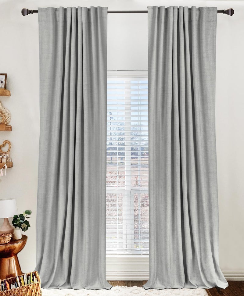 100% Blackout Shield Linen Blackout Curtains for Bedroom 96 Inches Long, Back Tab/Rod Pocket Living Room Drapes, Thermal Insulated Blackout Curtains 2 Panels Set, 50" W x 96" L, Plaza Taupe - Image 1