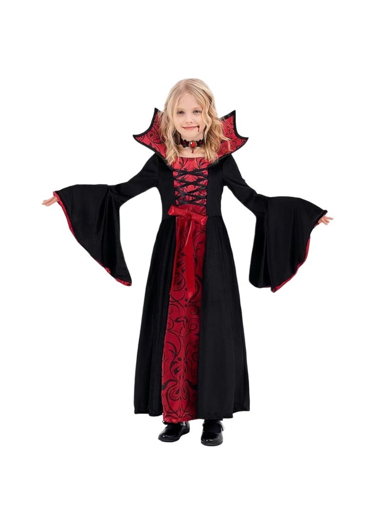 CityRiya-Long Kids Vampire & Witch Costume for Girls, Halloween Gothic Fancy Dress with Hood, Children's Dress Up Outfit for Vampire Witch Cosplay (Ages 4-10, S) - Image 1