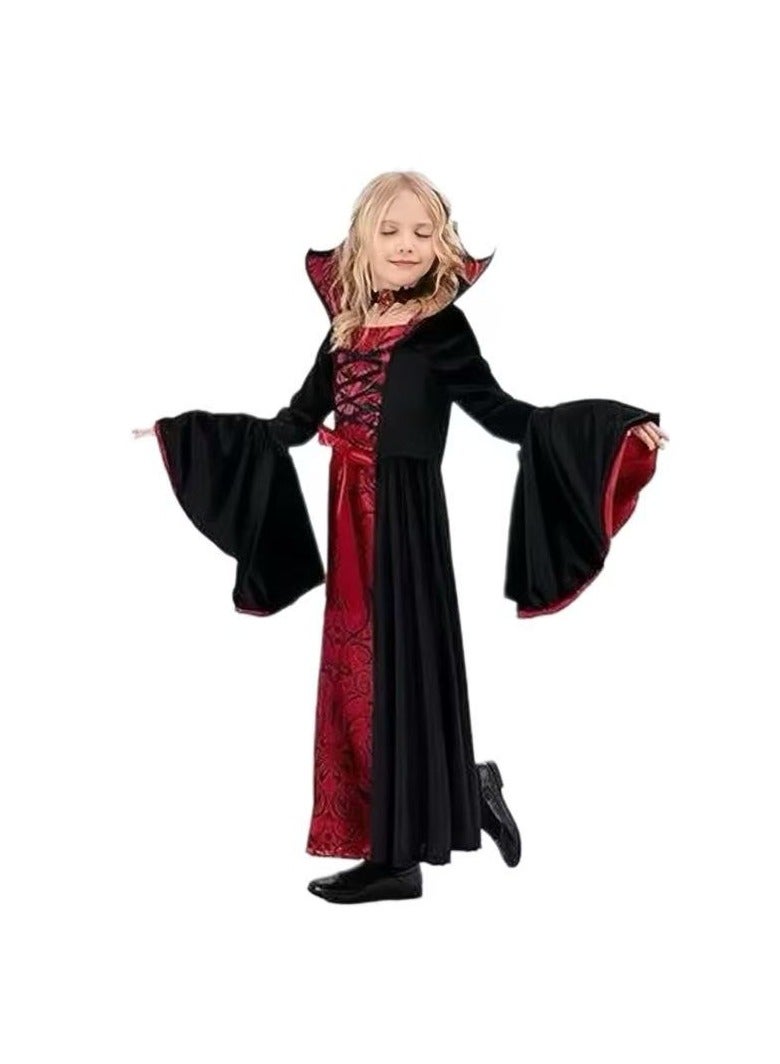 CityRiya-Long Kids Vampire & Witch Costume for Girls, Halloween Gothic Fancy Dress with Hood, Children's Dress Up Outfit for Vampire Witch Cosplay (Ages 4-10, S) - Image 3