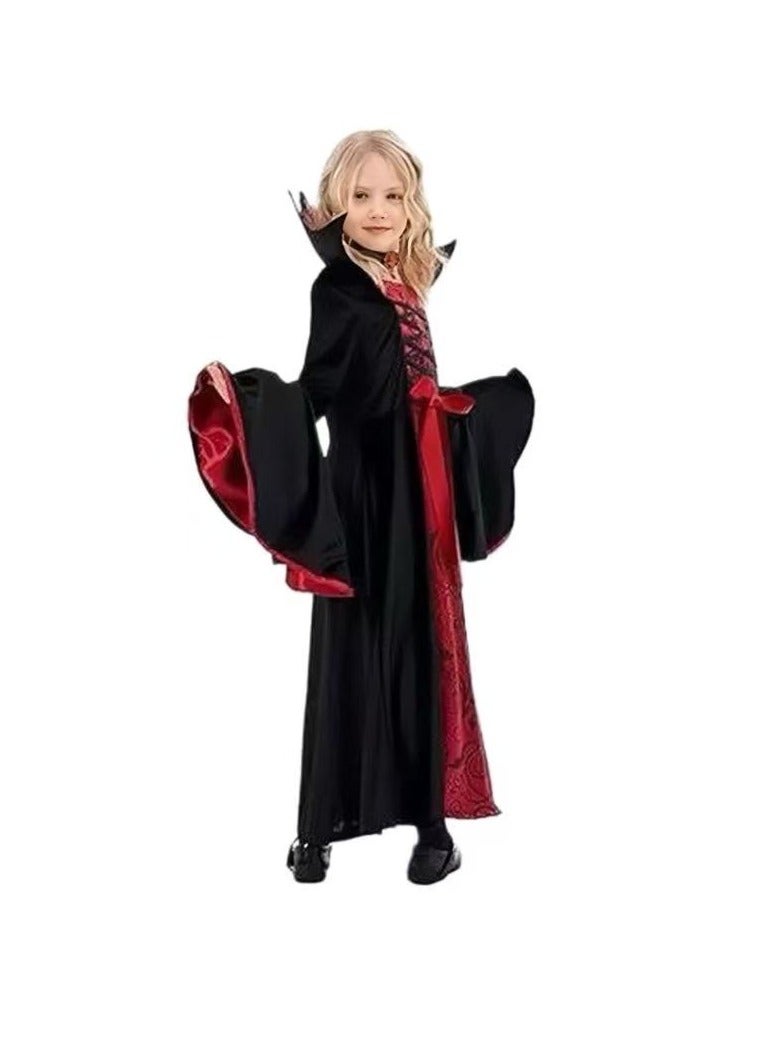 CityRiya-Long Kids Vampire & Witch Costume for Girls, Halloween Gothic Fancy Dress with Hood, Children's Dress Up Outfit for Vampire Witch Cosplay (Ages 4-10, S) - Image 4