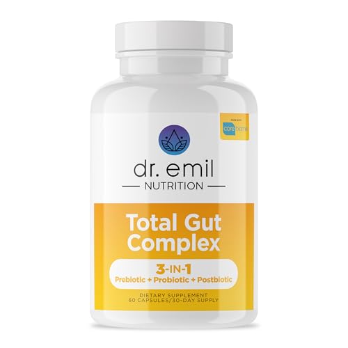 DR EMIL NUTRITION Total Gut Health Complex Prebiotic Probiotic Postbiotic Gut Health Supplements for Women and Men Probiotics for Digestive Health Gut Health 60 Capsules