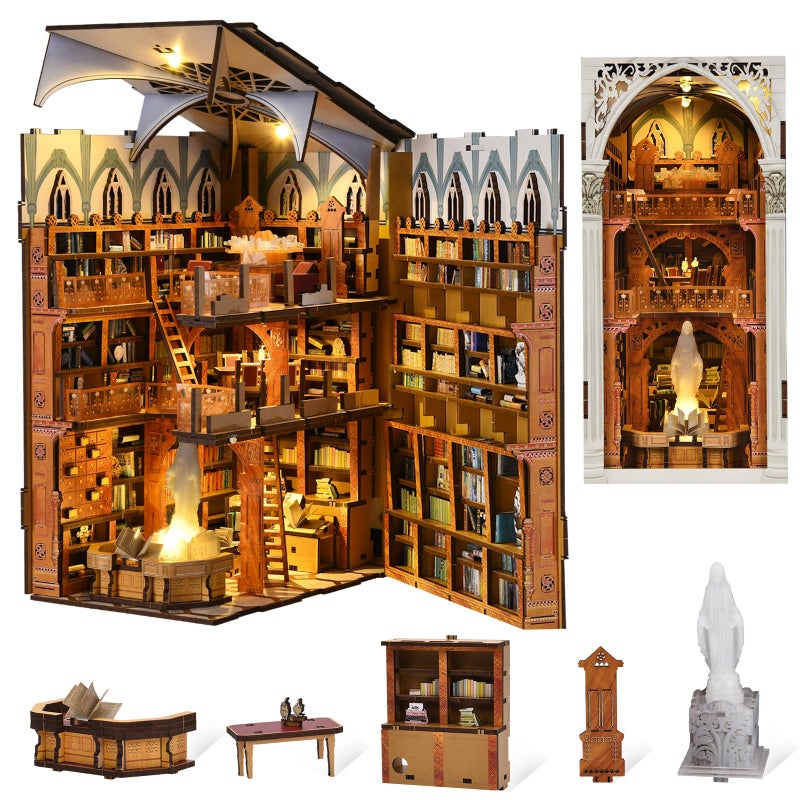 MiniCity Book Nook Kit, DIY Miniature Dollhouse Booknook Kit with Led Light and Dust Cover (Public Library) - Image 1